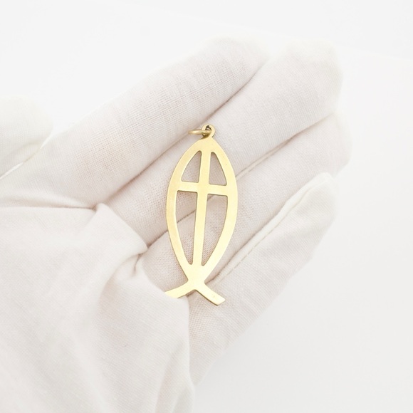 Vintage 12K Gold Filled Jesus Fish Cross Necklace Pendant Religious Ichthys - Picture 2 of 6